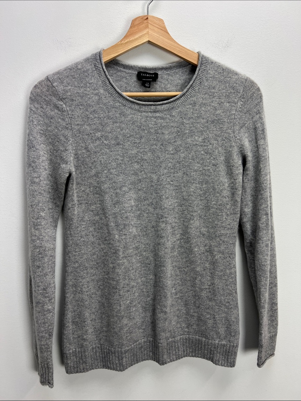 Talbots Pure Cashmere Sweater Crewneck Heather Gray Womens XS Old Money Preppy